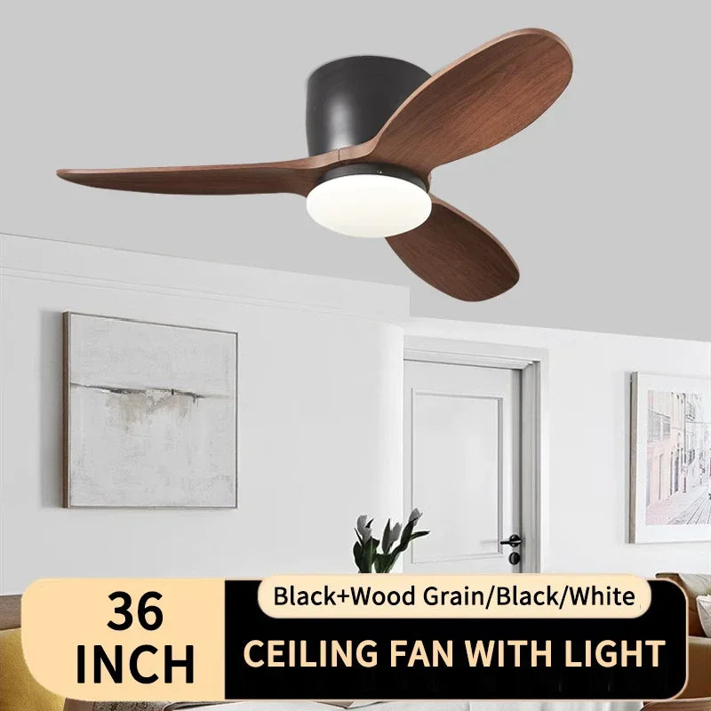 36 Inch Modern Low Floor Ceiling Fan Light with Remote Control, Living Room, Bedroom, Dining Room, Ceiling Fan Pendant Light