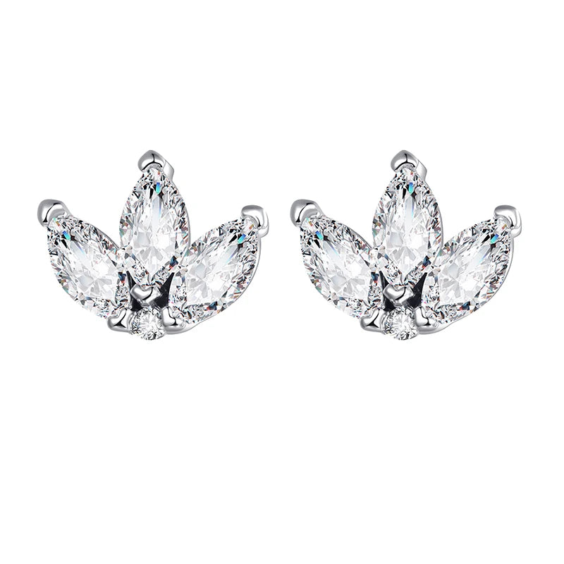 Korean Fashion Cubic Zirconia Yellow Silver Plated Stud Earring For Women Engagement Wedding Trendy Jewelry Gift Girls