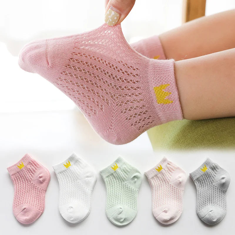 5 Pairs/lot Children Ultrathin Mesh Socks Baby Boys Girls Summer Cute Cotton Breathable Thin Soft Boat Socks Kids Socks 0-6 year