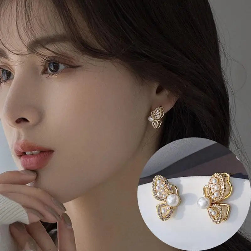 925 Silver Needle Korean Fashion Bow Crystal Drop Earrings For Women Jewelry 2025 Trending New Luxury Zircon Butterfly Earrings