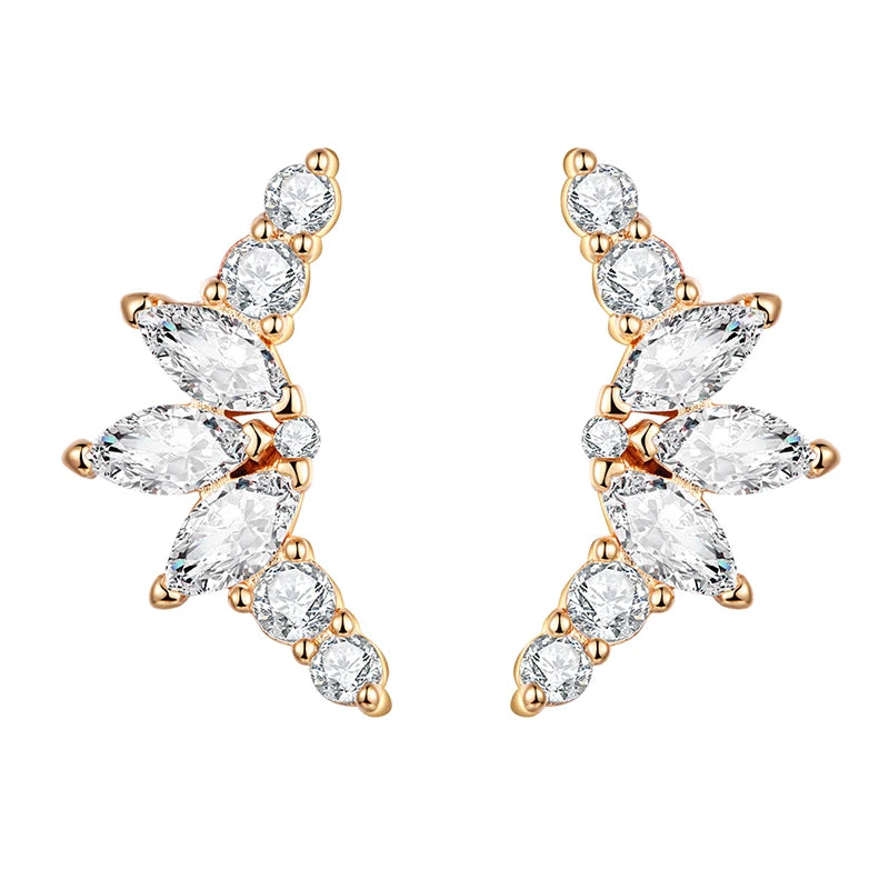 Korean Fashion Cubic Zirconia Yellow Silver Plated Stud Earring For Women Engagement Wedding Trendy Jewelry Gift Girls