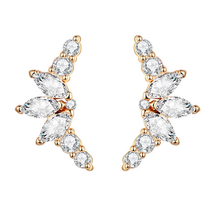 Korean Fashion Cubic Zirconia Yellow Silver Plated Stud Earring For Women Engagement Wedding Trendy Jewelry Gift Girls