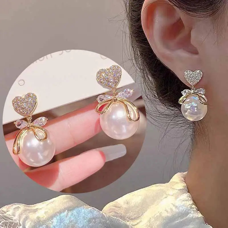 925 Silver Needle Korean Fashion Bow Crystal Drop Earrings For Women Jewelry 2025 Trending New Luxury Zircon Butterfly Earrings