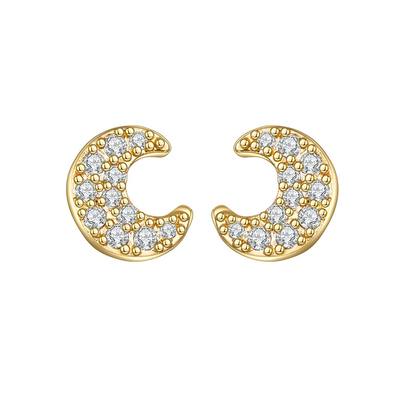 Korean Fashion Cubic Zirconia Yellow Silver Plated Stud Earring For Women Engagement Wedding Trendy Jewelry Gift Girls