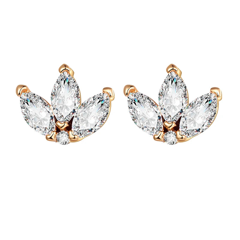 Korean Fashion Cubic Zirconia Yellow Silver Plated Stud Earring For Women Engagement Wedding Trendy Jewelry Gift Girls