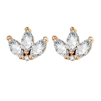 Korean Fashion Cubic Zirconia Yellow Silver Plated Stud Earring For Women Engagement Wedding Trendy Jewelry Gift Girls