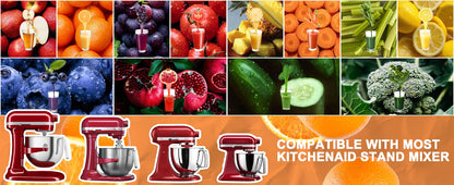 Masticating Juicer Attachment for KitchenAid Stand Mixer, Slow Juicer Attachment with Silicone Tube and Cleaning Brush
