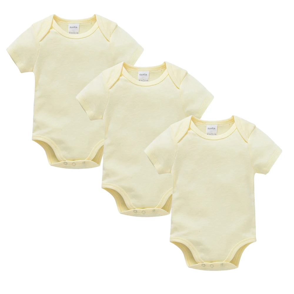 Kavkas 3PCS 5PCS Baby Boys Girls Clothes Solid White Short Sleeve Cotton Baby Bodysuits body bebe 0-24 months Newborn Jumpsuit