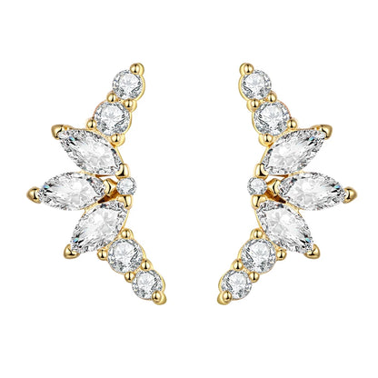 Korean Fashion Cubic Zirconia Yellow Silver Plated Stud Earring For Women Engagement Wedding Trendy Jewelry Gift Girls