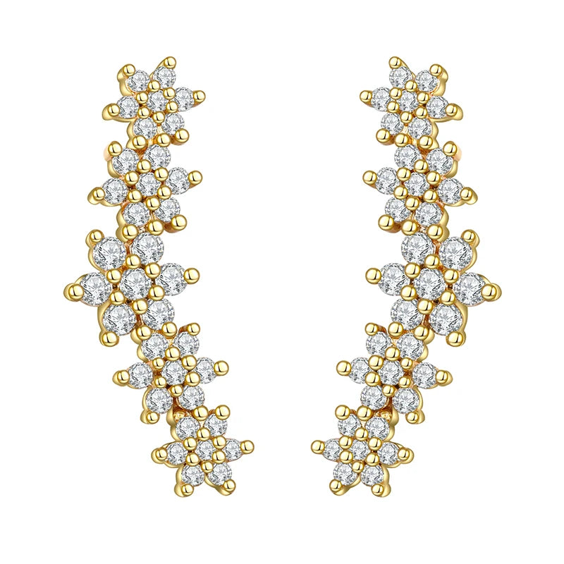 Korean Fashion Cubic Zirconia Yellow Silver Plated Stud Earring For Women Engagement Wedding Trendy Jewelry Gift Girls