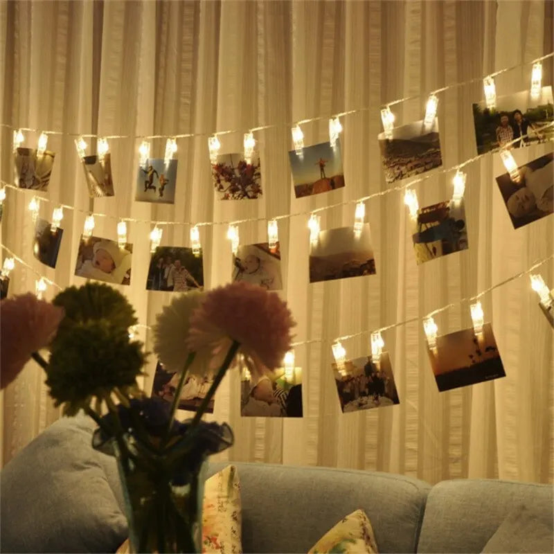 Garland Card Photo Clip String Lights 1.5M 10LEDS Led Fairy Light Bedroom DIY Clothespin Shapes Battery Decoration Lamp