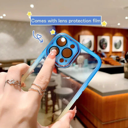 Gradient Color Phone Cases For IPhone 16 15 14 Pro Max 13 12 11 16 Plus Comes with Lens Film Back Covers  phone case