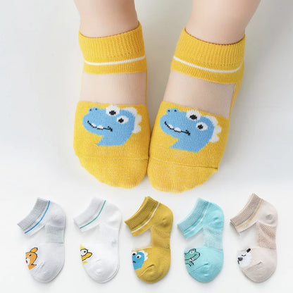 5 Pairs/lot Children Ultrathin Mesh Socks Baby Boys Girls Summer Cute Cotton Breathable Thin Soft Boat Socks Kids Socks 0-6 year