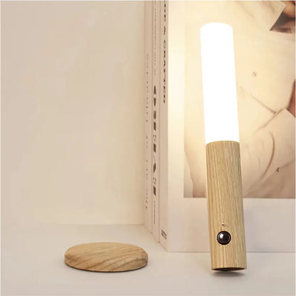 Wood Wall Lamp Kitchen Cabinet Lamp Creative Smart Automatic PIR Motion Sensor LED Rechargeable Magnetic Night Light