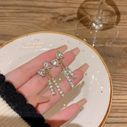 925 Silver Needle Korean Fashion Bow Crystal Drop Earrings For Women Jewelry 2025 Trending New Luxury Zircon Butterfly Earrings