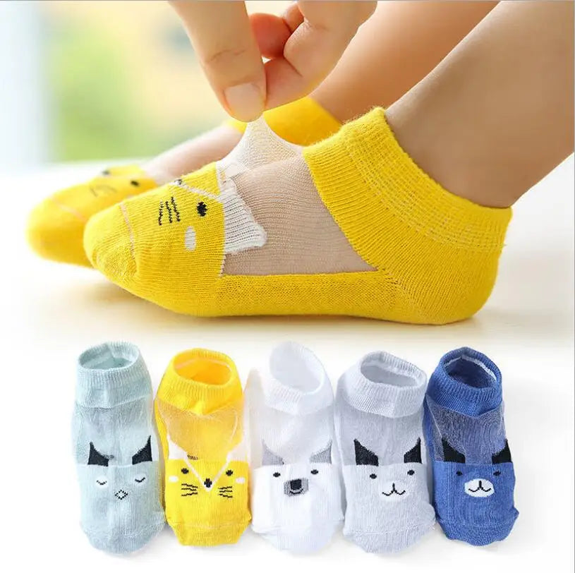 5 Pairs/lot Children Ultrathin Mesh Socks Baby Boys Girls Summer Cute Cotton Breathable Thin Soft Boat Socks Kids Socks 0-6 year