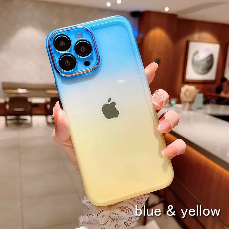 Gradient Color Phone Cases For IPhone 16 15 14 Pro Max 13 12 11 16 Plus Comes with Lens Film Back Covers  phone case