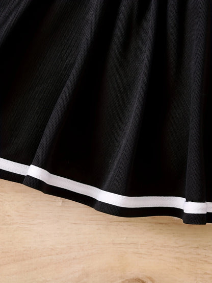 Summer girls' two-piece short sleeved top+pleated skirt set, printed pattern, casual and comfortable, suitable for outdoor sport