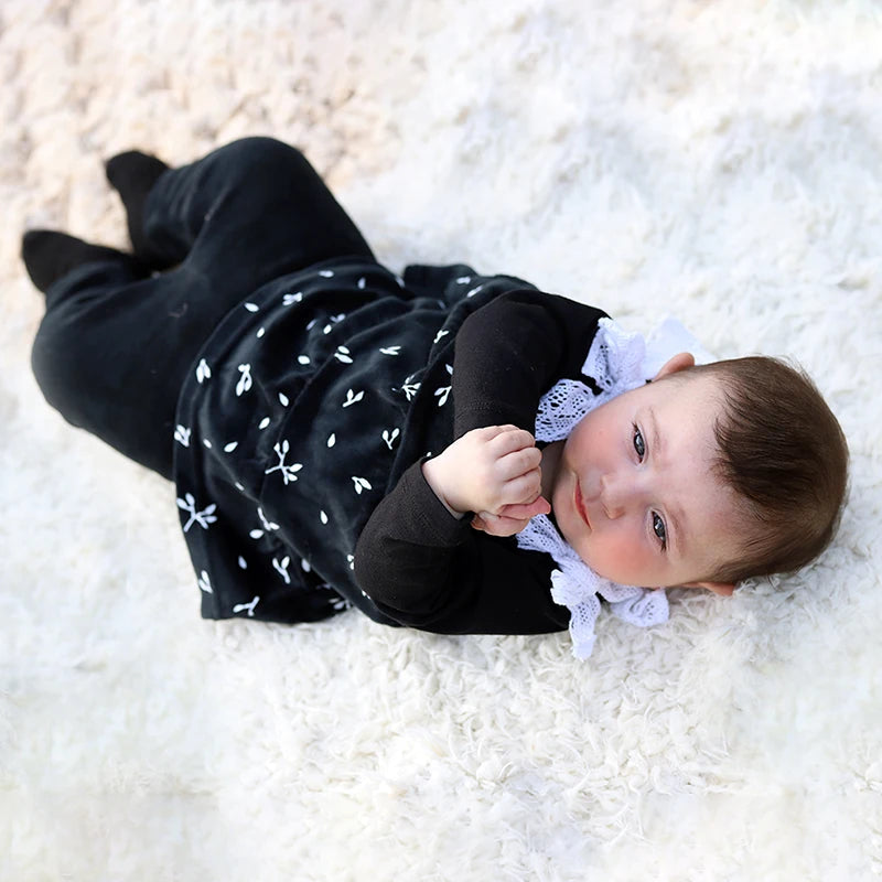 3m-36m Baby Girls' Pants Set 2 Piece Cute Blouse and Skinny Pants Black Velvet Fall Outfits Lace Bow Strap Floral Tank top