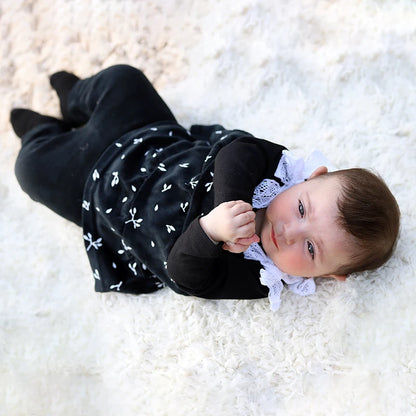 3m-36m Baby Girls' Pants Set 2 Piece Cute Blouse and Skinny Pants Black Velvet Fall Outfits Lace Bow Strap Floral Tank top