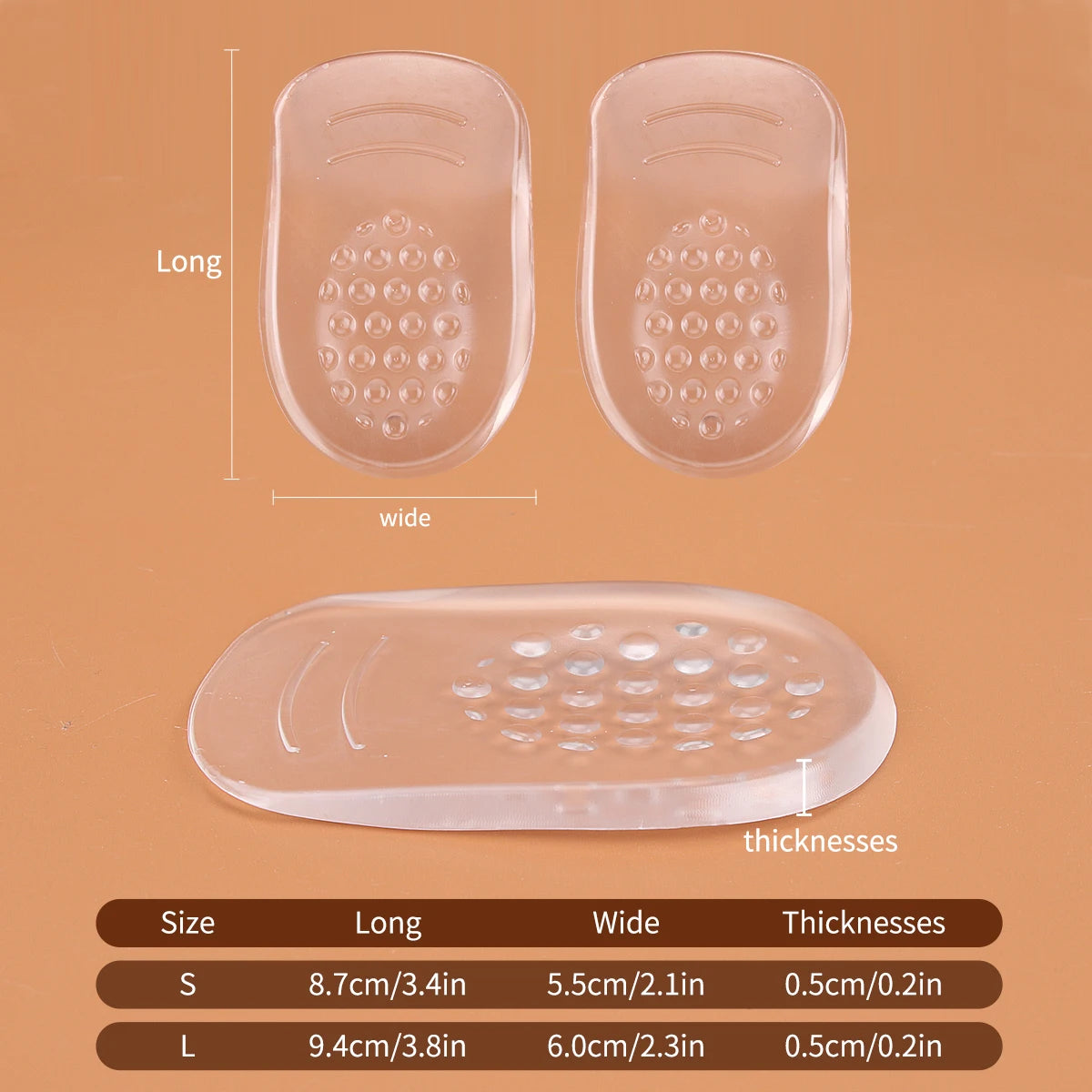 Silicone Gel Heel Cups - Shoe Inserts for Plantar ache, Sore Heel Pain,  - Pad and Shock Absorbing Support for Women (1 Pairs）