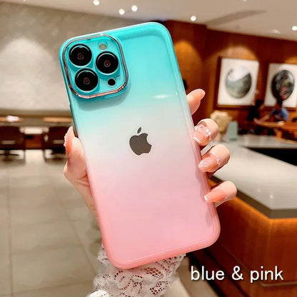 Gradient Color Phone Cases For IPhone 16 15 14 Pro Max 13 12 11 16 Plus Comes with Lens Film Back Covers  phone case