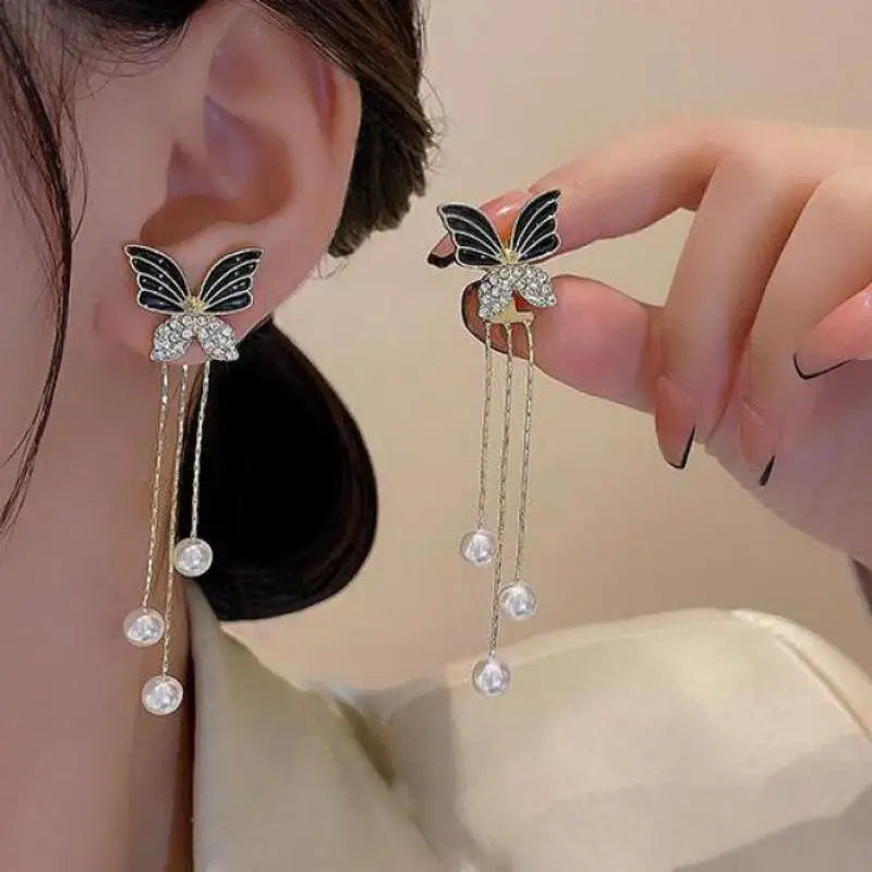 925 Silver Needle Korean Fashion Bow Crystal Drop Earrings For Women Jewelry 2025 Trending New Luxury Zircon Butterfly Earrings
