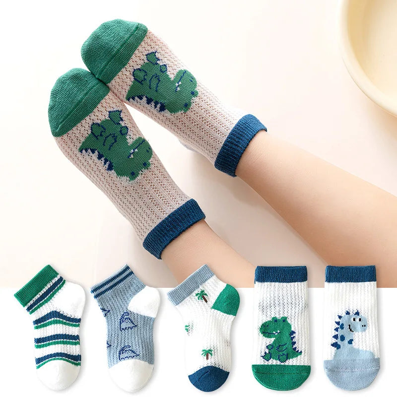 5 Pairs/lot Children Ultrathin Mesh Socks Baby Boys Girls Summer Cute Cotton Breathable Thin Soft Boat Socks Kids Socks 0-6 year