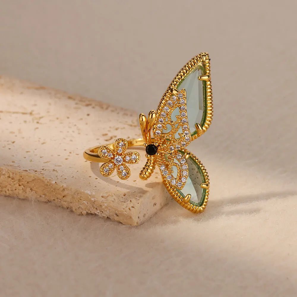 Ziron Butterfly Rings for Women Bling Elegant Stainless Steel Ring 2024 Trend New in Design Couple Jewelry y2k Accessories mujer