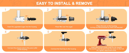 Masticating Juicer Attachment for KitchenAid Stand Mixer, Slow Juicer Attachment with Silicone Tube and Cleaning Brush