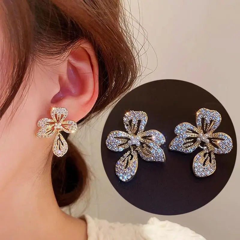 925 Silver Needle Korean Fashion Bow Crystal Drop Earrings For Women Jewelry 2025 Trending New Luxury Zircon Butterfly Earrings